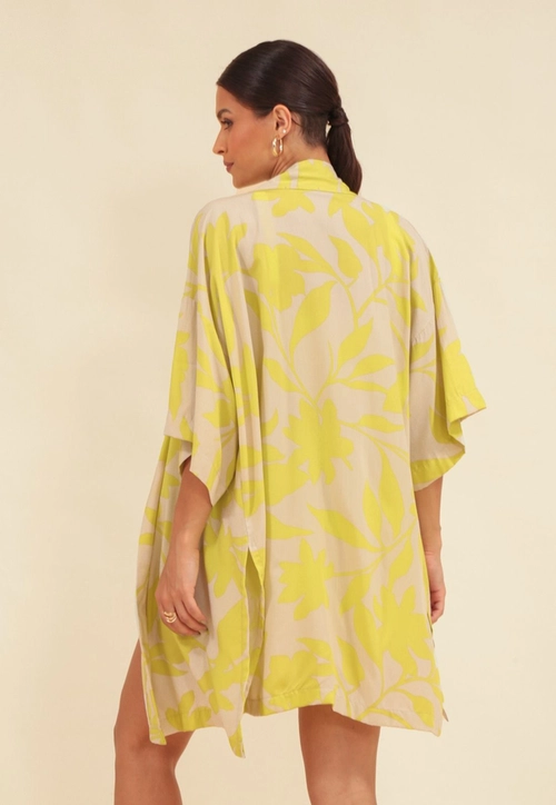 Kimono Estampado Em Viscose Folhagem