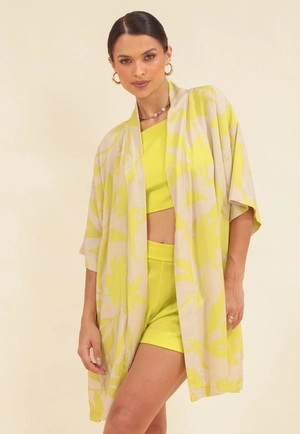 Kimono Estampado Em Viscose Folhagem