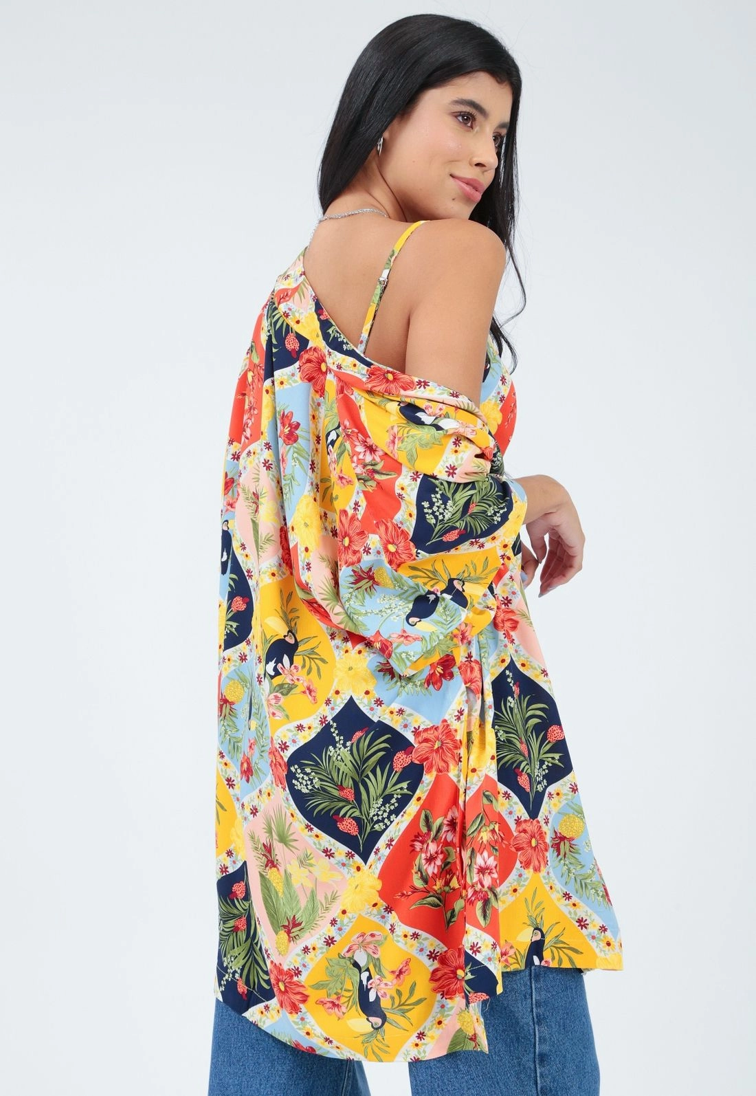 Kimono Viscose Manga Curta Estampado