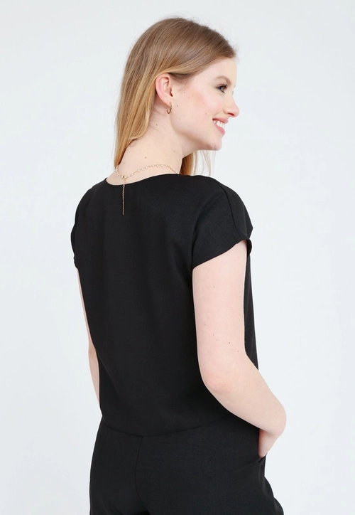 Blusa Crepe Manga Curta Decote V