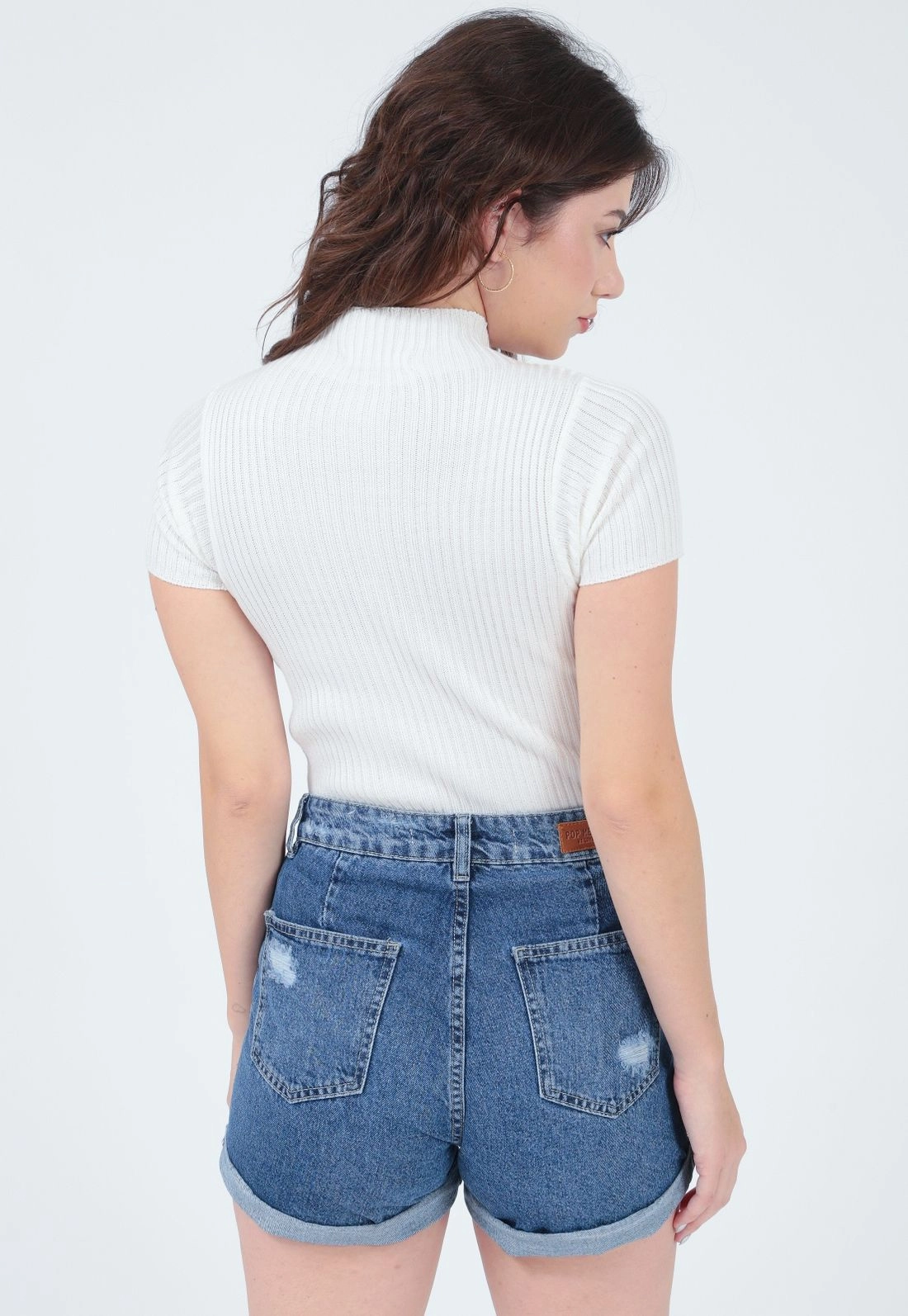 Shorts Jeans Azul Escuro Barra Dobrada