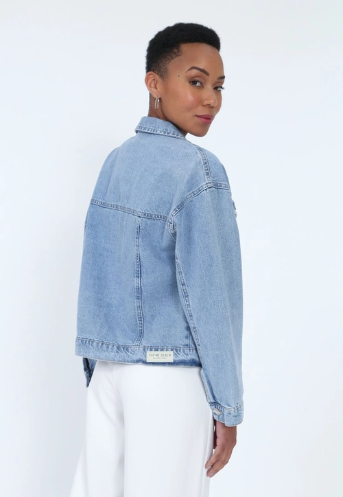 Jaqueta Jeans Ombro Deslocado