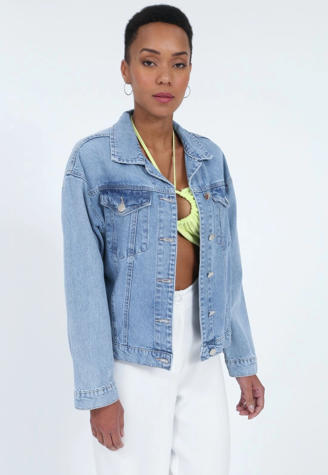 Jaqueta Jeans Ombro Deslocado