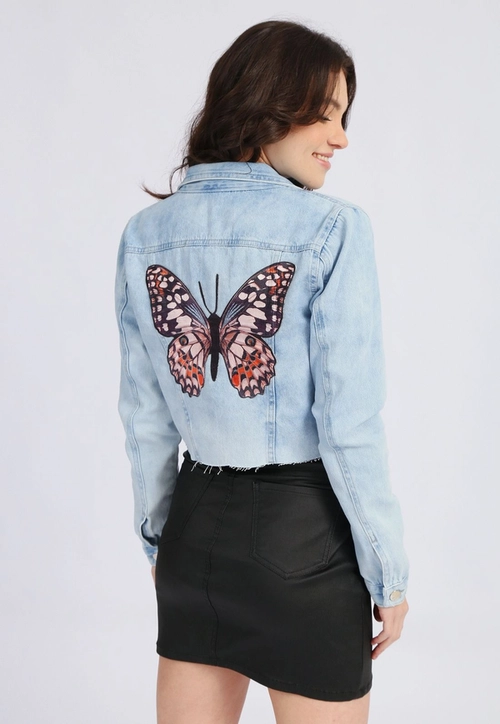Jaqueta Jeans Cropped Borboleta