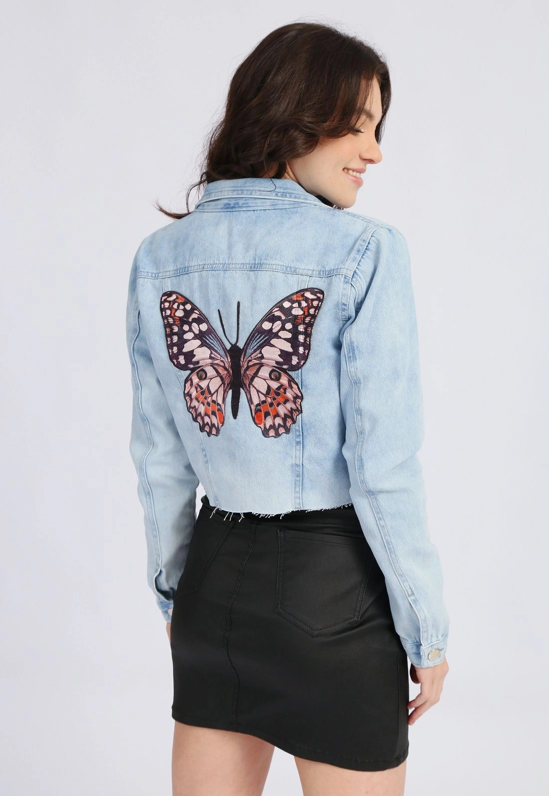 Jaqueta Jeans Cropped Borboleta