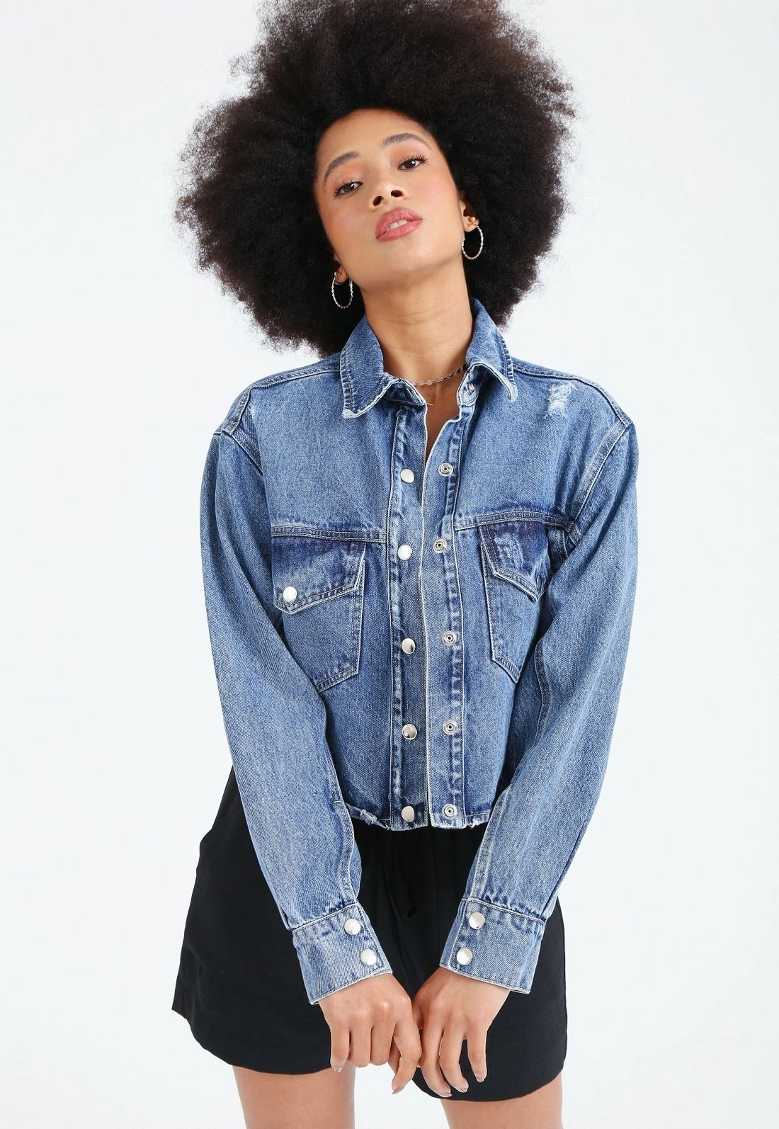 Jaqueta Jeans Manga Longa Mullet