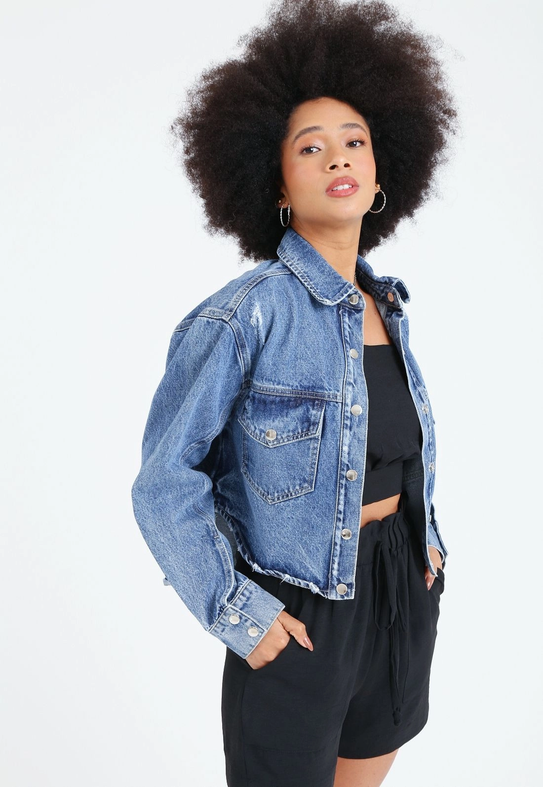 Jaqueta Jeans Manga Longa Mullet
