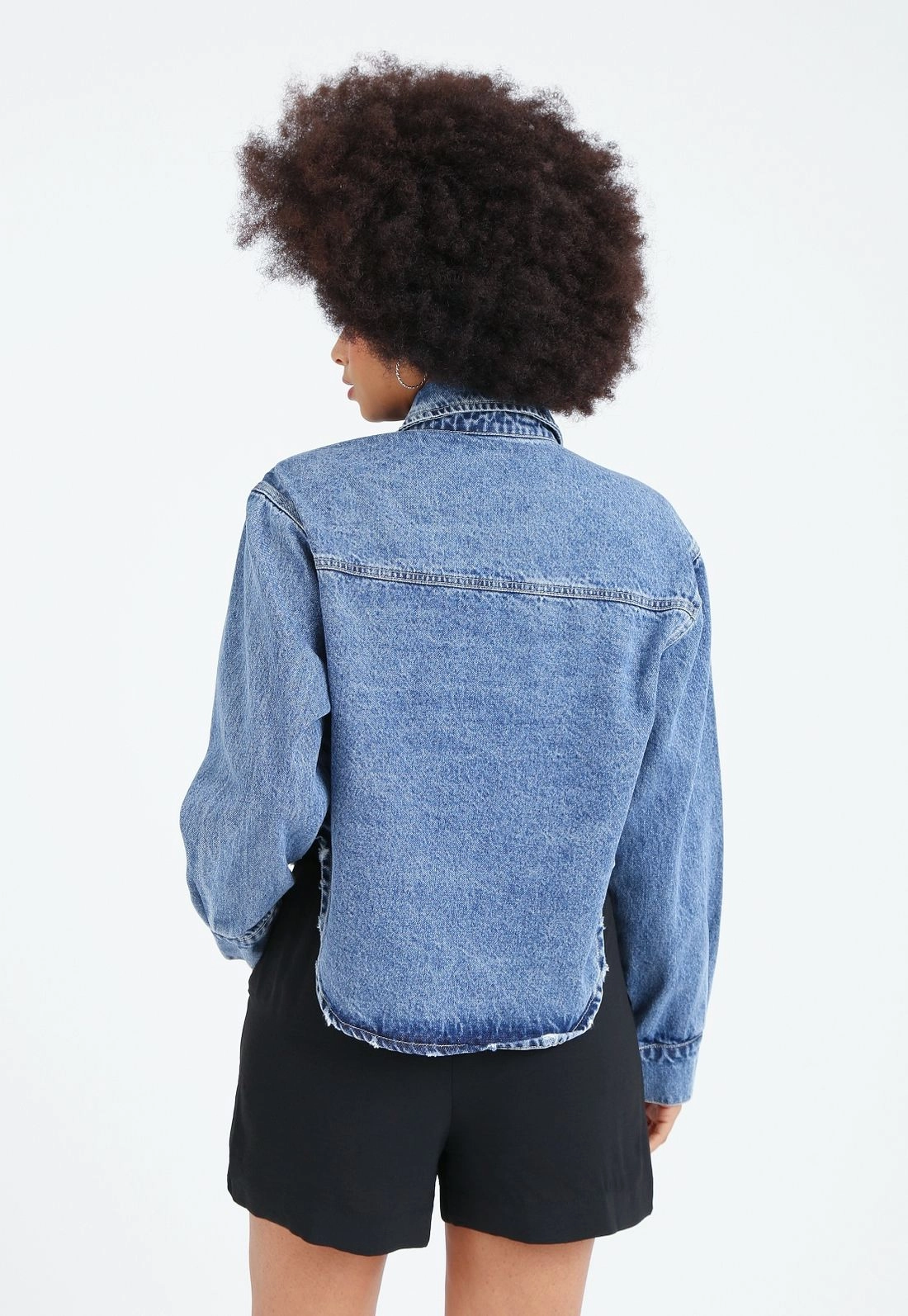 Jaqueta Jeans Manga Longa Mullet