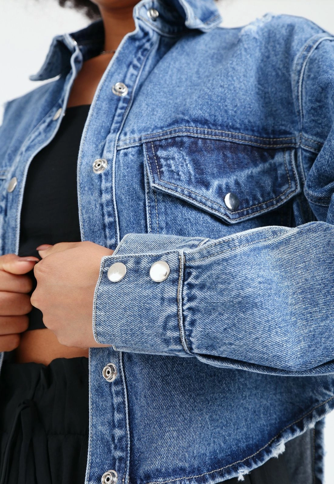 Jaqueta Jeans Manga Longa Mullet