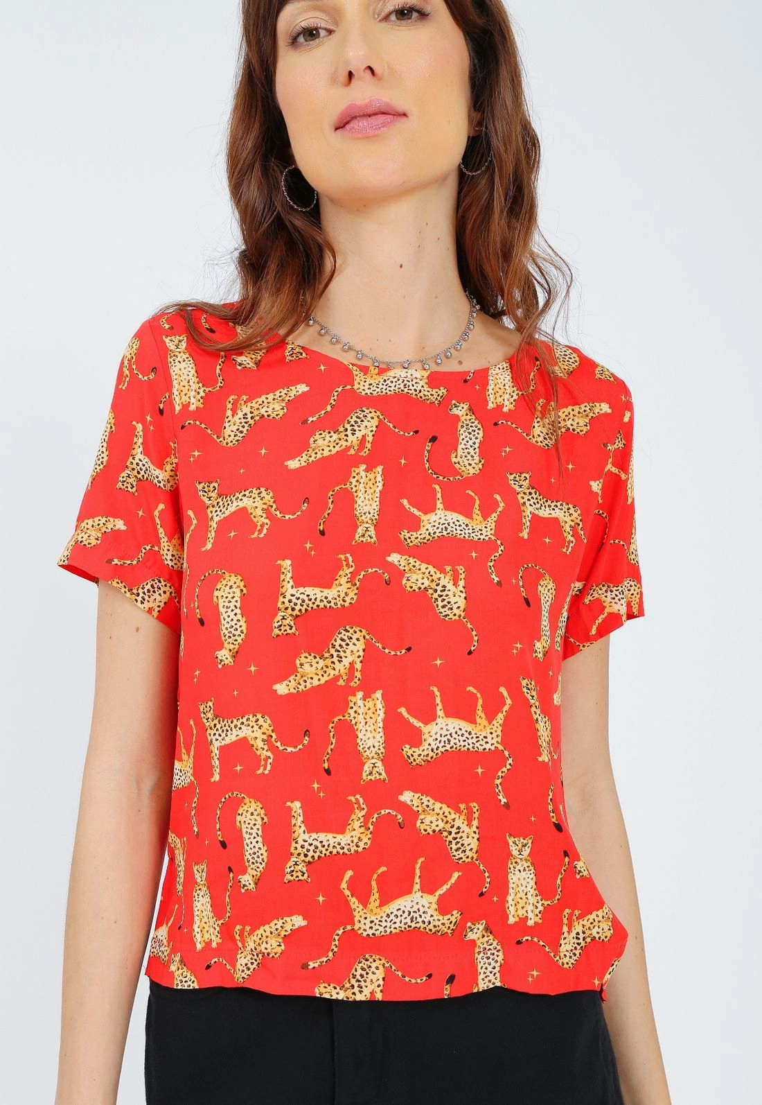 Blusa Viscose Manga Curta Tigre