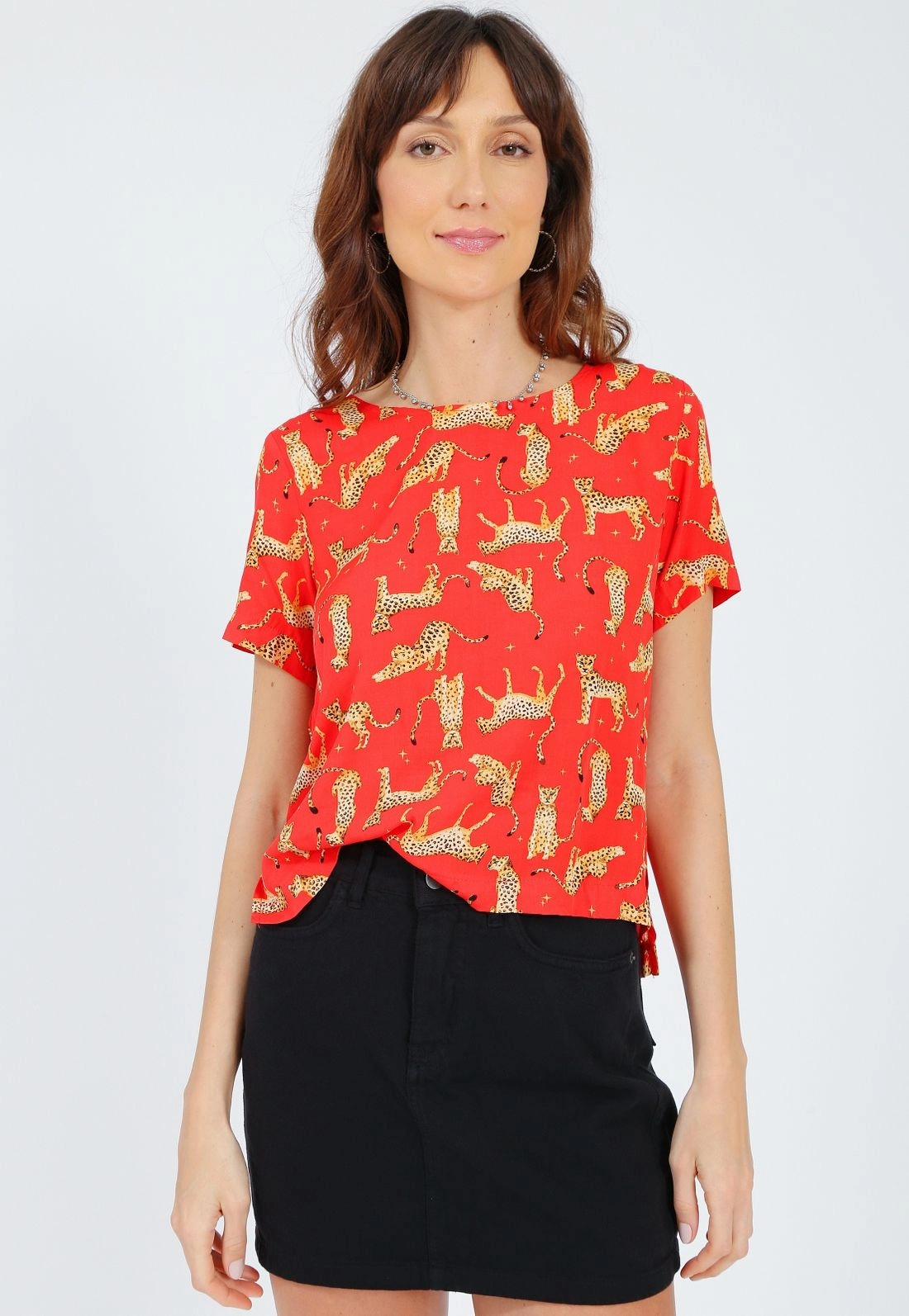 Blusa Viscose Manga Curta Tigre