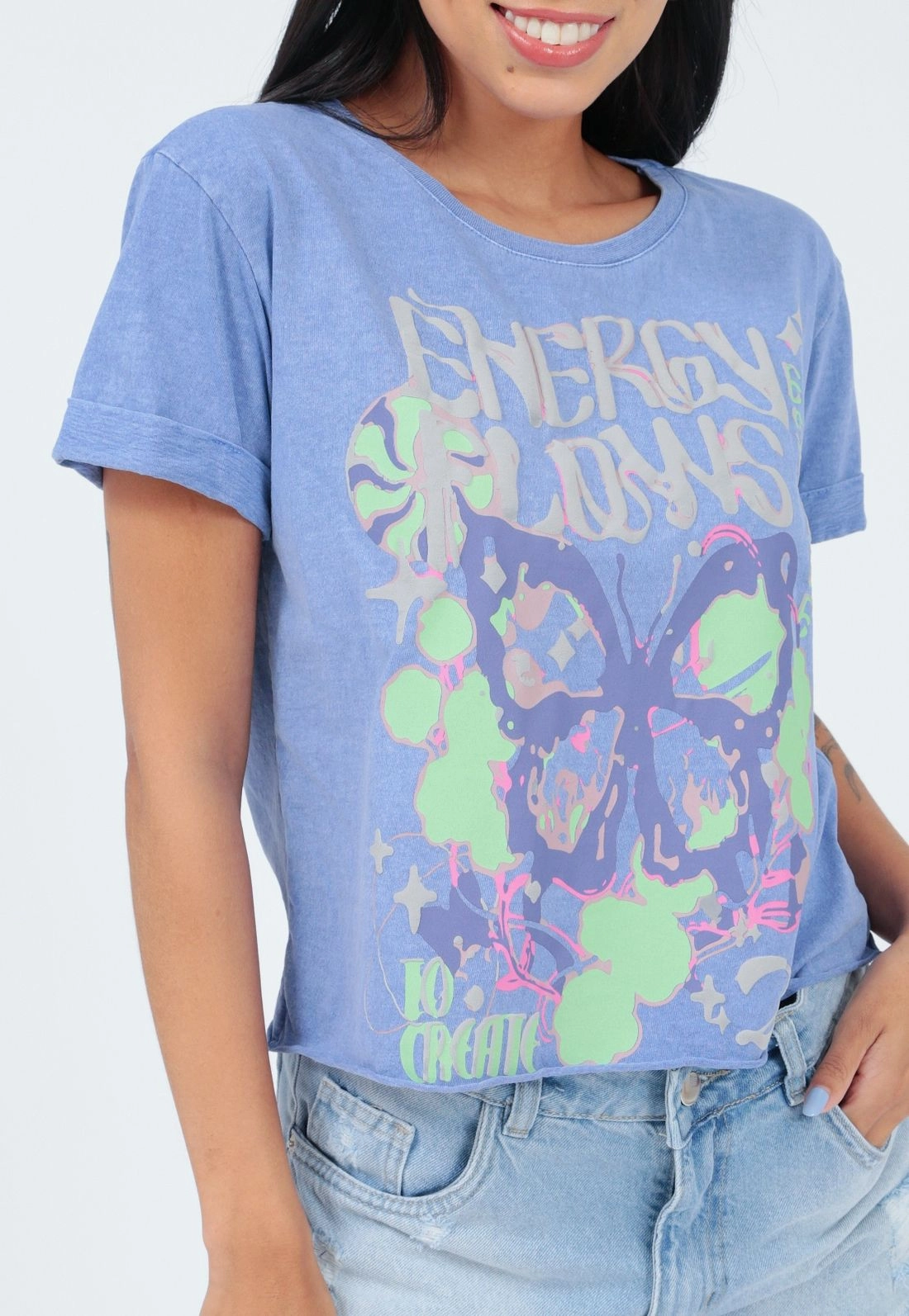 T-Shirt Malha Estonada Silk Borboleta