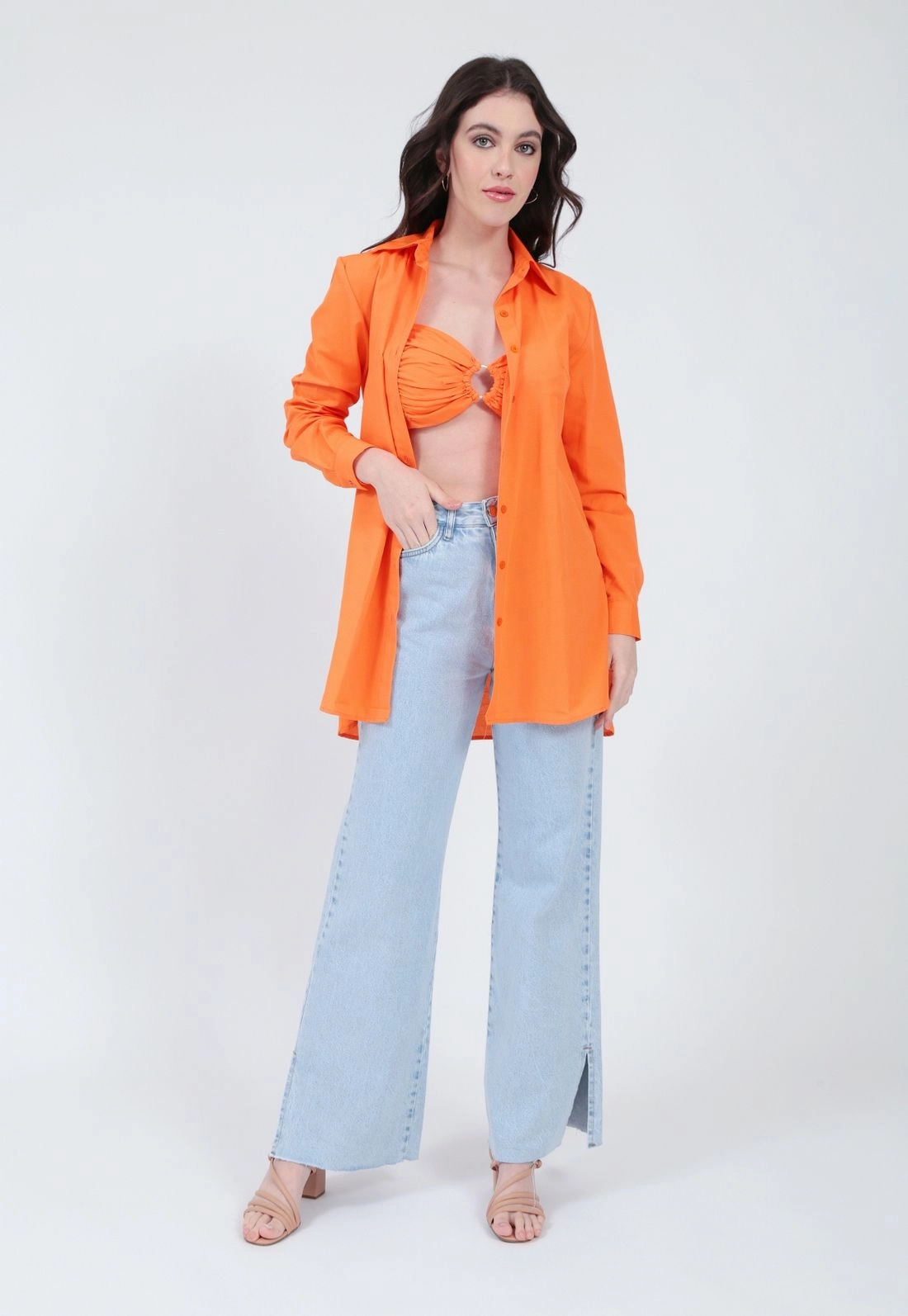 Top Tricoline Alça Franzido Laço
