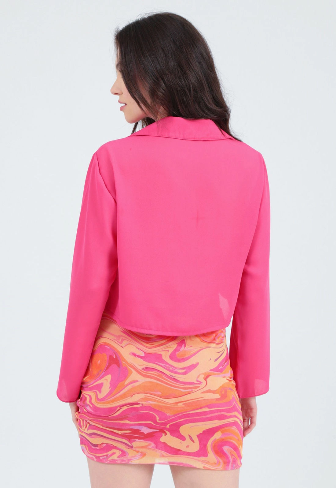 Camisa Cropped Crepe Manga Longa