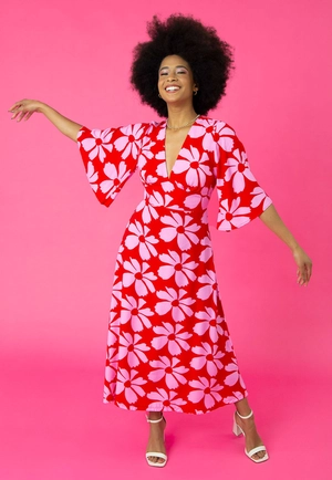 Vestido Viscose Midi 3/4 Flores
