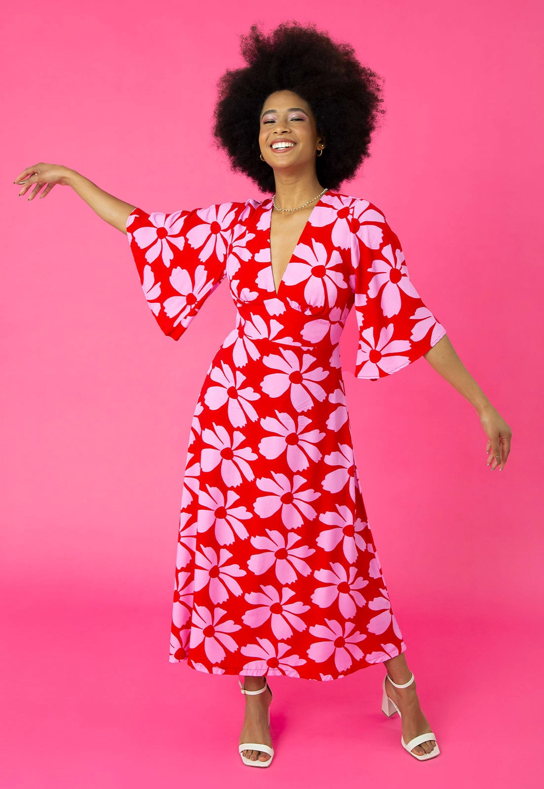 Vestido Viscose Midi 3/4 Flores