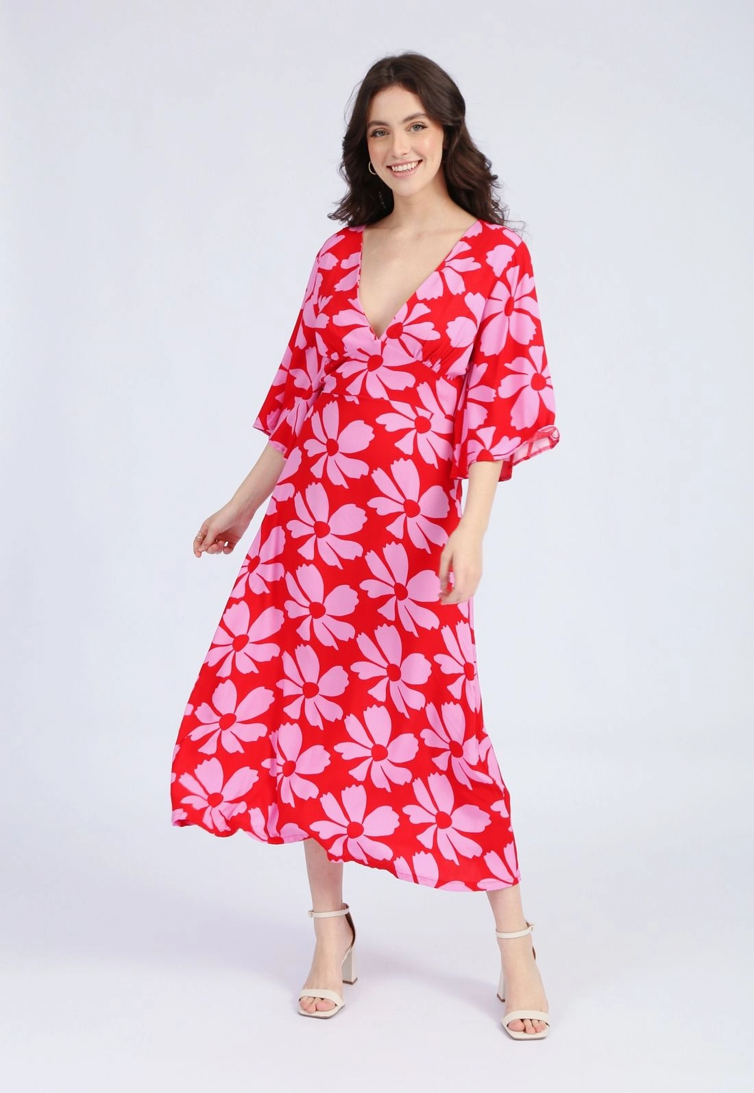 Vestido Viscose Midi 3/4 Flores