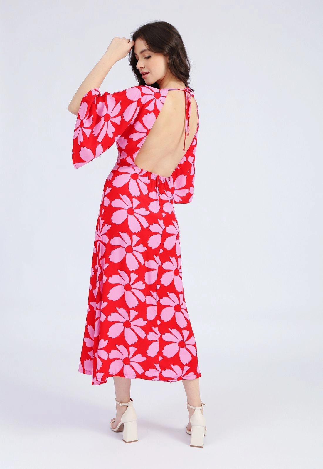 Vestido Viscose Midi 3/4 Flores