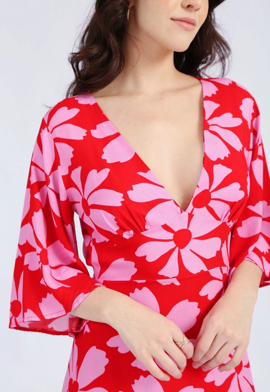 Vestido Viscose Midi 3/4 Flores