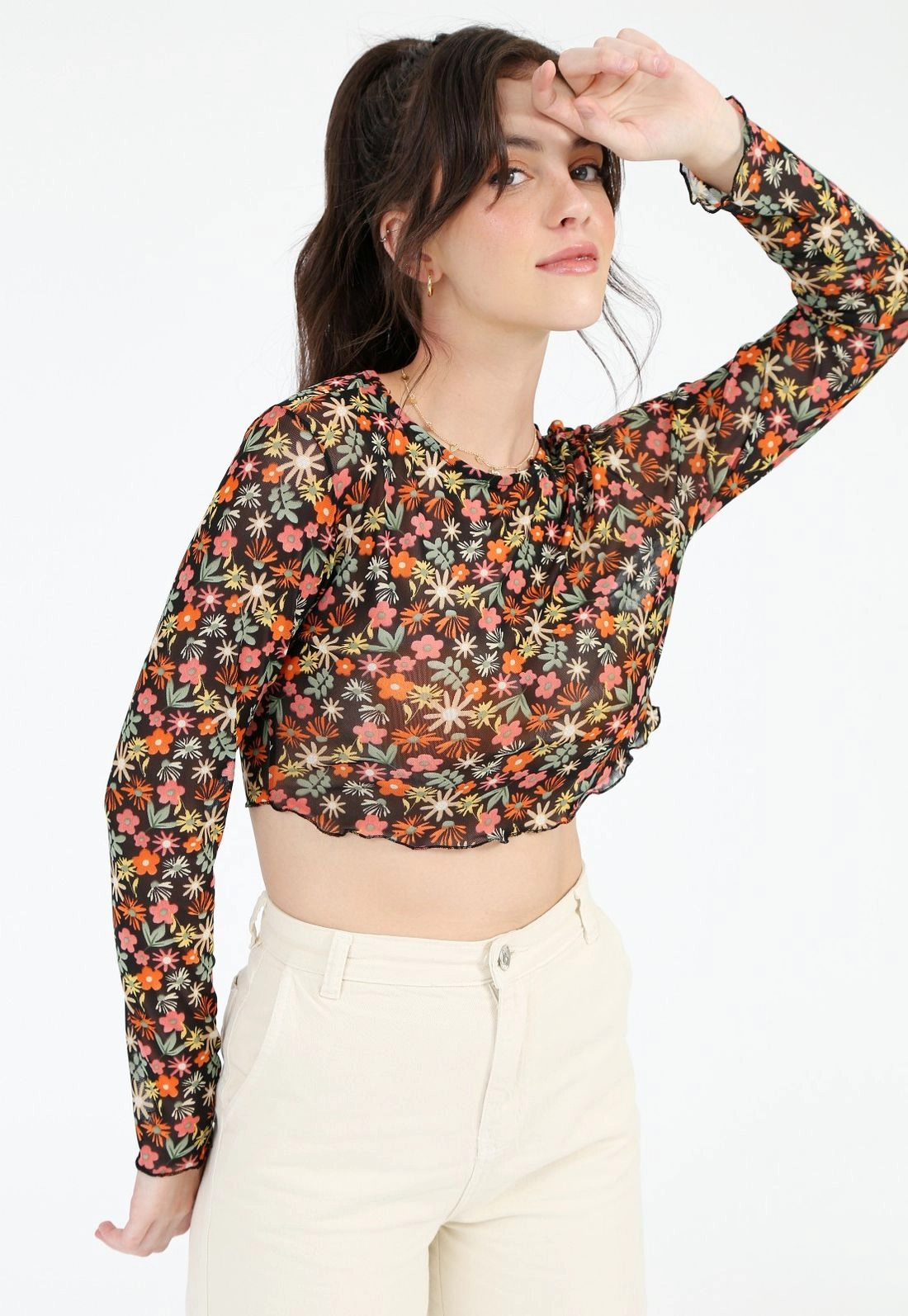 Blusa Cropped Tule Frufru