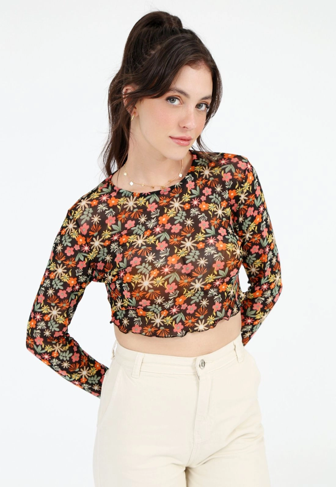 Blusa Cropped Tule Frufru