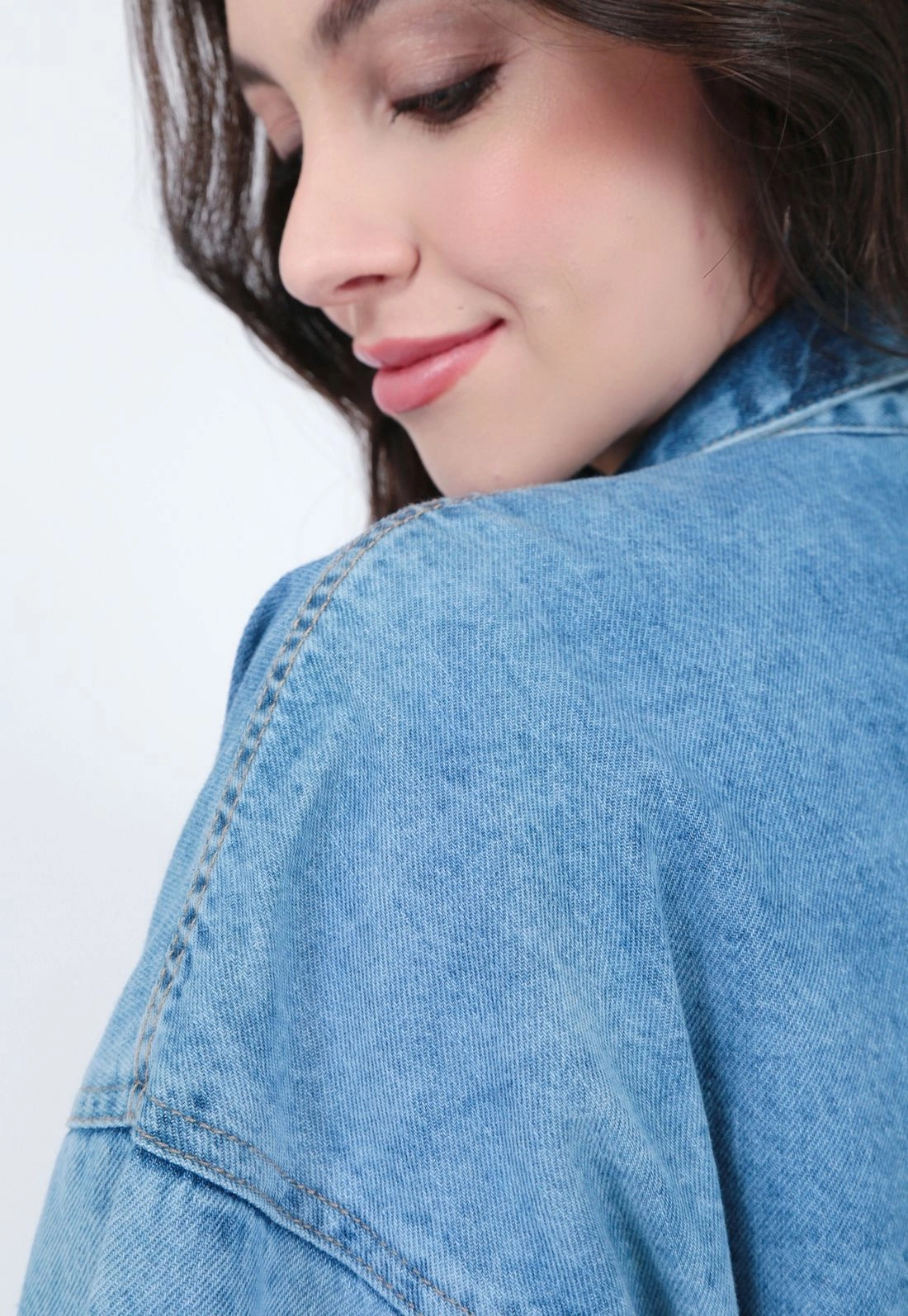 Camisa Sarja Manga Longa Oversize Bolso Azul
