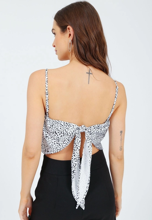 Cropped Cetim Alça Bico Animal Print