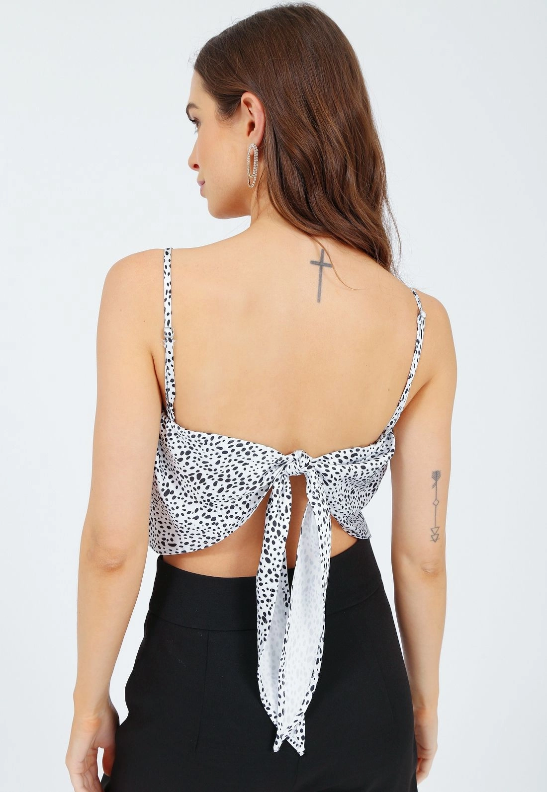 Cropped Cetim Alça Bico Animal Print