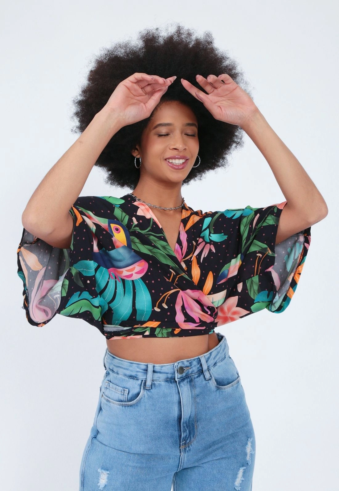 Cropped Viscose 3/4 Estampa Tucano