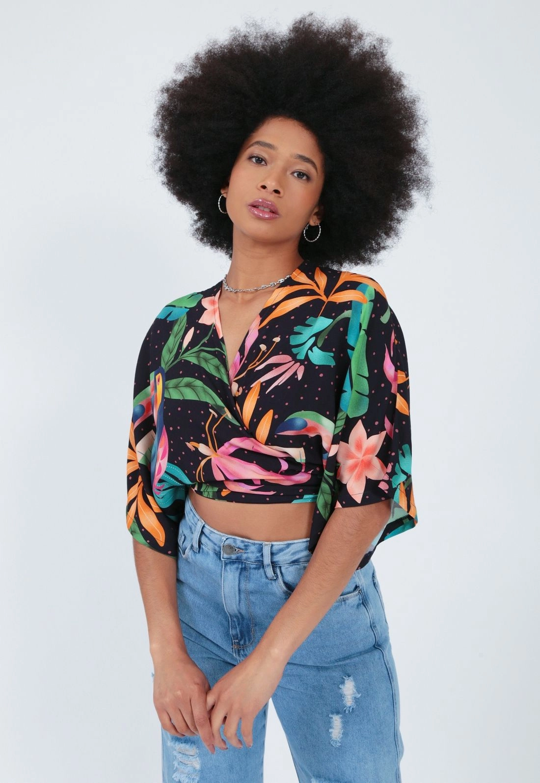Cropped Viscose 3/4 Estampa Tucano