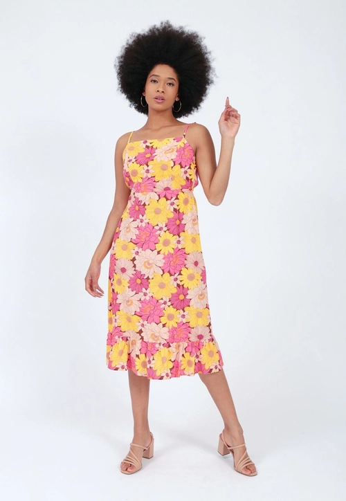 Vestido Viscose Midi  Alça Laço Floral P