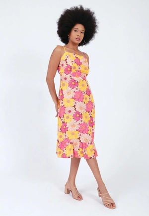 Vestido Viscose Midi  Alça Laço Floral P