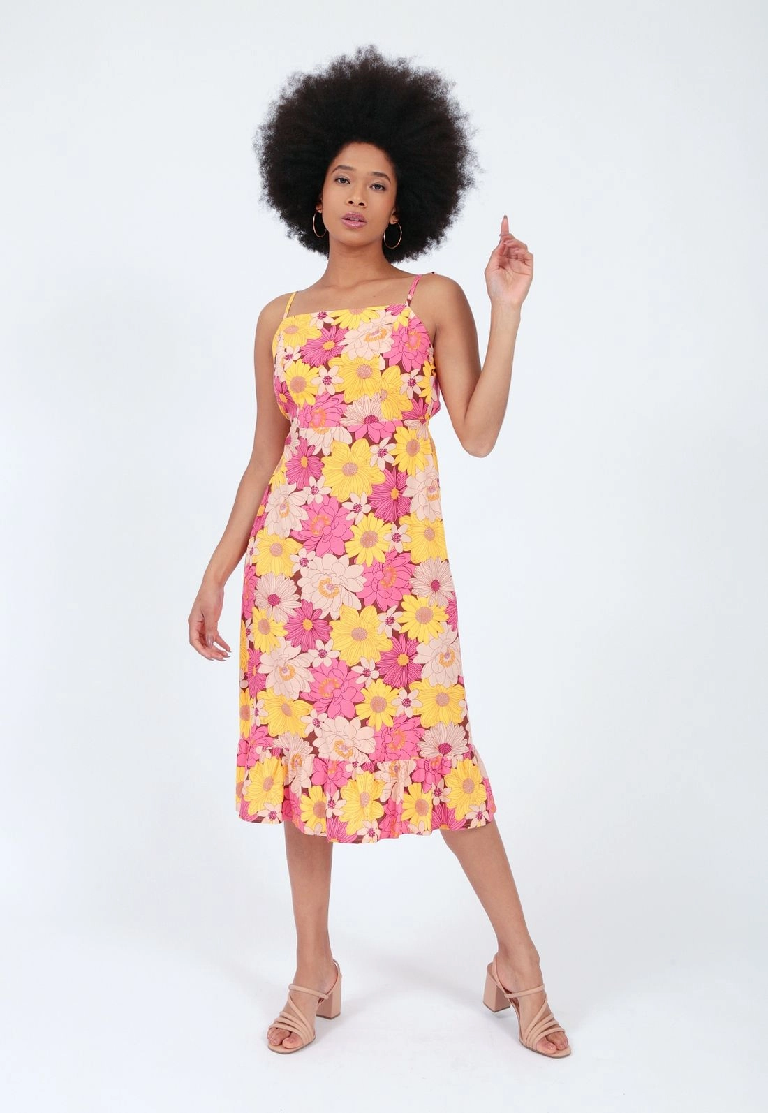 Vestido Viscose Midi  Alça Laço Floral P
