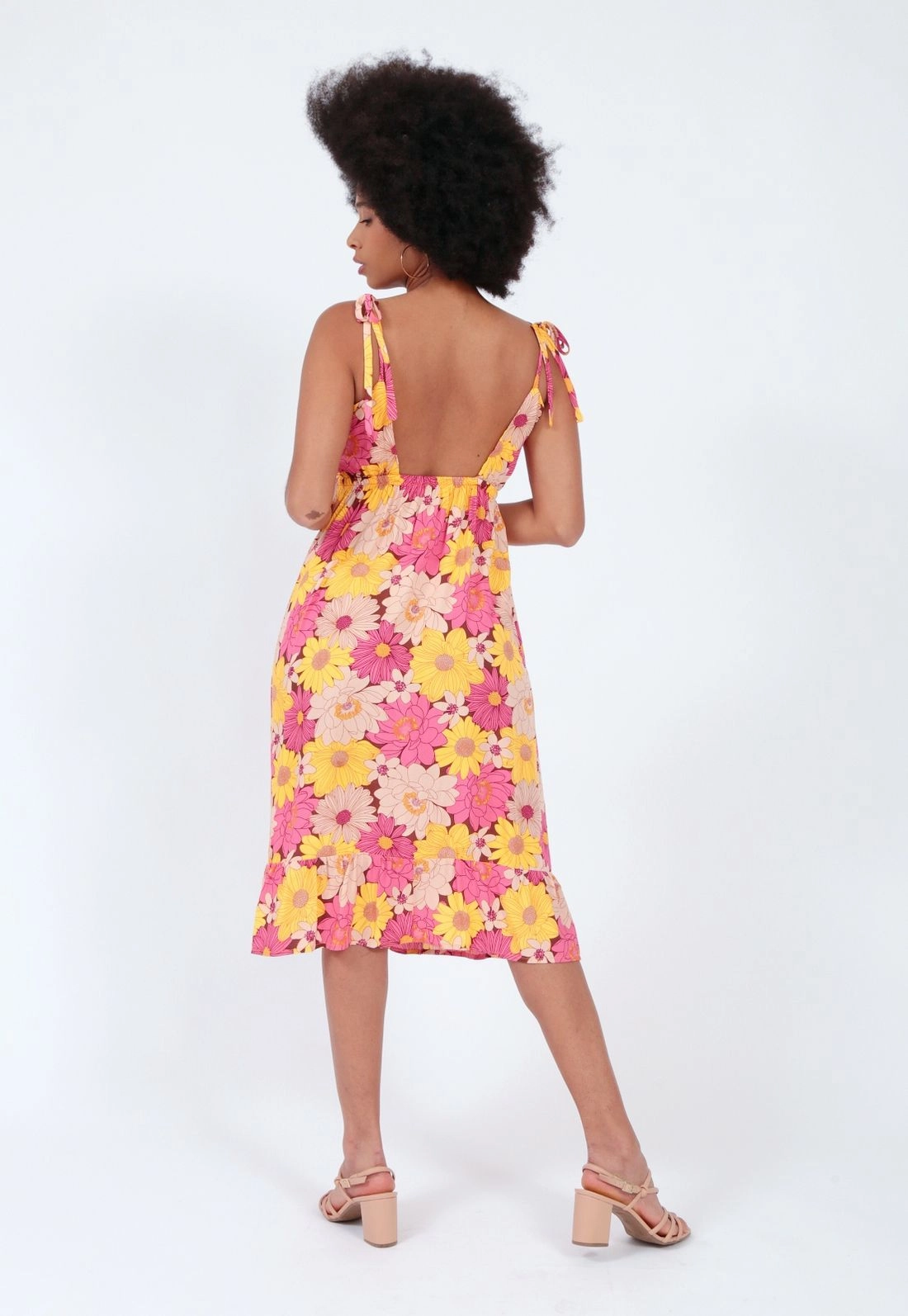 Vestido Viscose Midi  Alça Laço Floral P