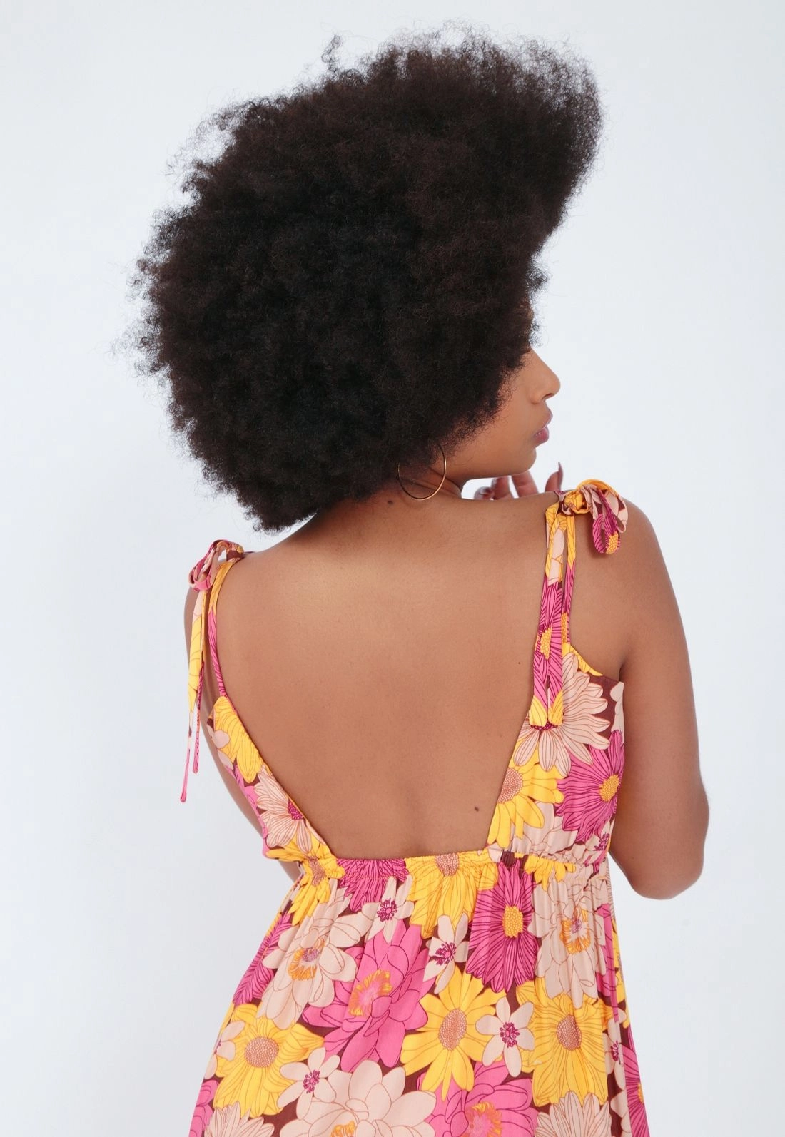 Vestido Viscose Midi  Alça Laço Floral P