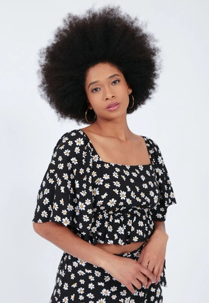 Cropped Viscolinho Manga Curta Floral
