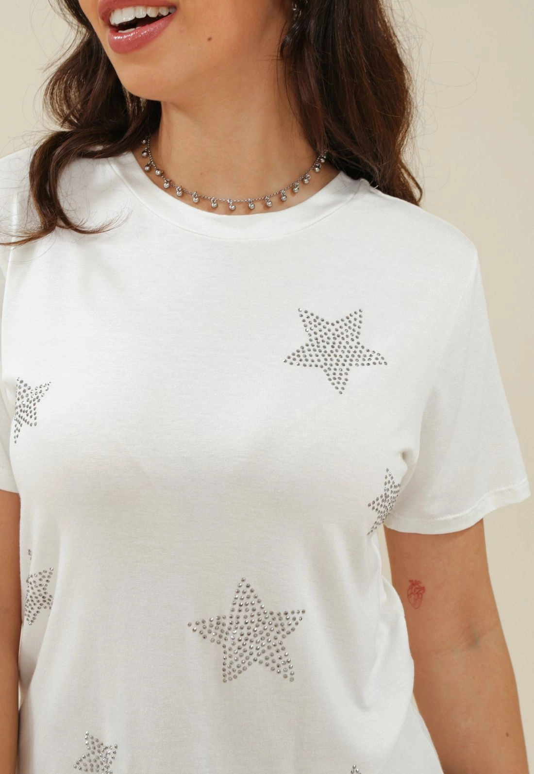 Blusa Em Malha Gazzy Manga Curta Com Aplicacao De Estrelas