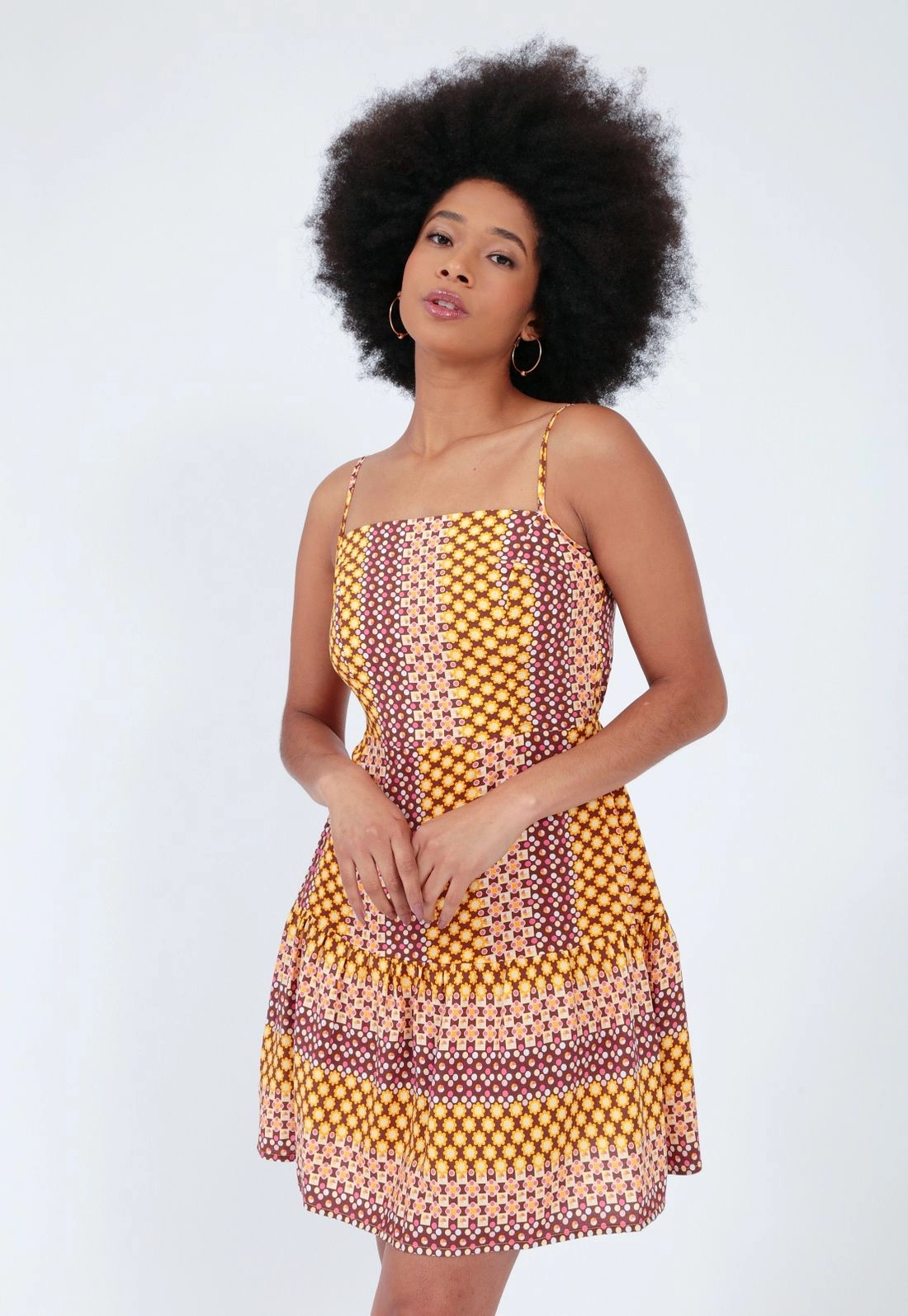 Vestido Viscose Curto Alça Babado P