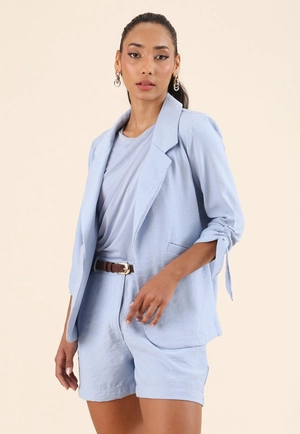 Blazer Em Alfaiataria Crepe Puxador Punhos Manga 7/8