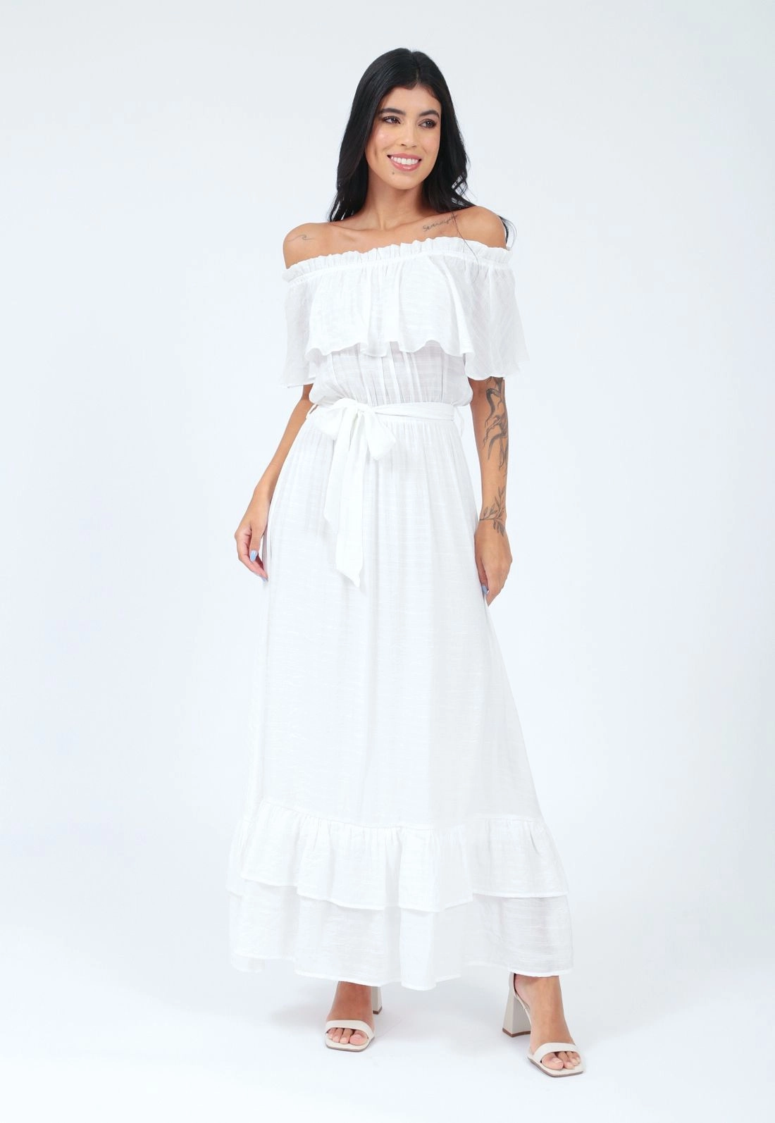 Vestido Viscose Magnetado Ombro A Ombro