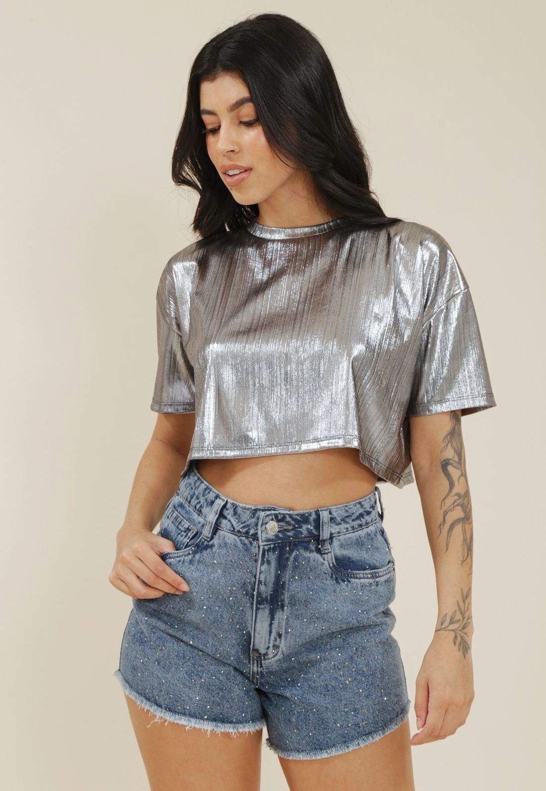 Short Jeans  Aplique Strass