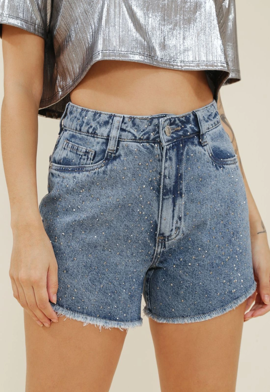 Short Jeans  Aplique Strass