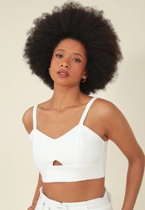 Cropped Em Malha Jaquard Com Alca E Abertura Decote