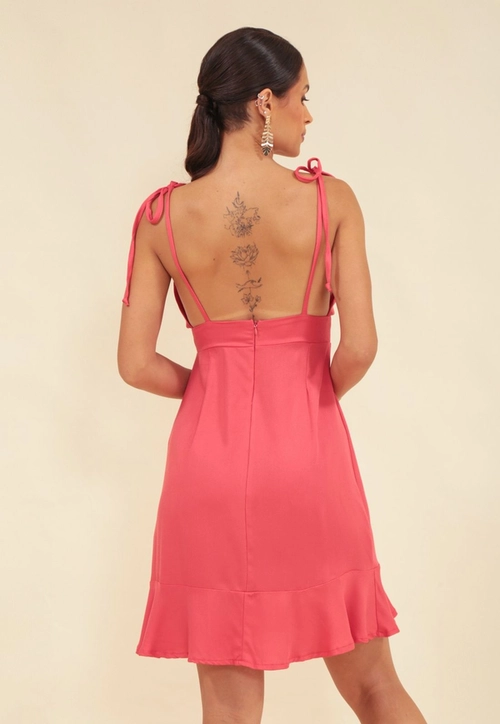 Vestido Curto Em Viscose Com Alça Laço