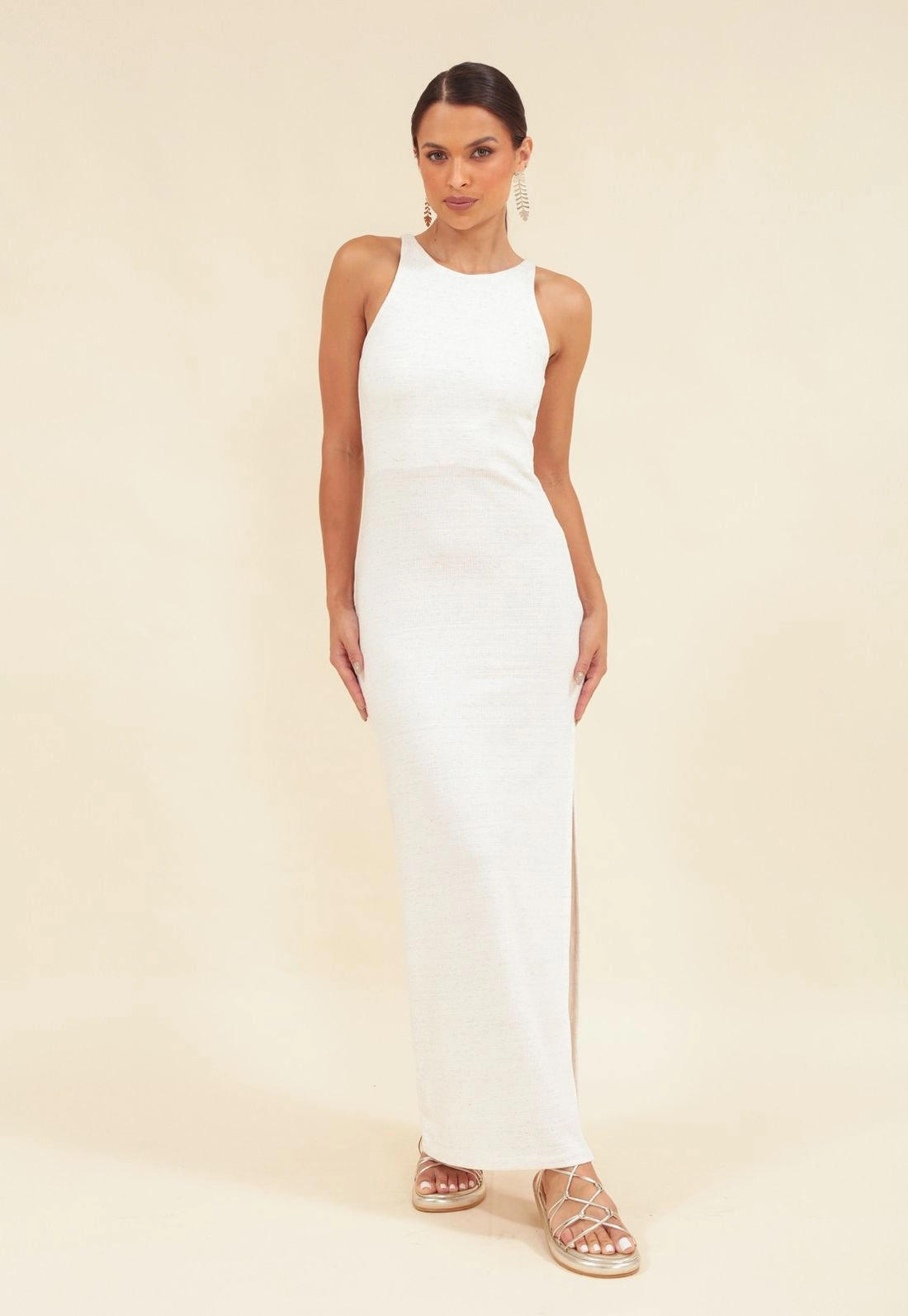 Vestido Midi Malha Linho Sem Manga