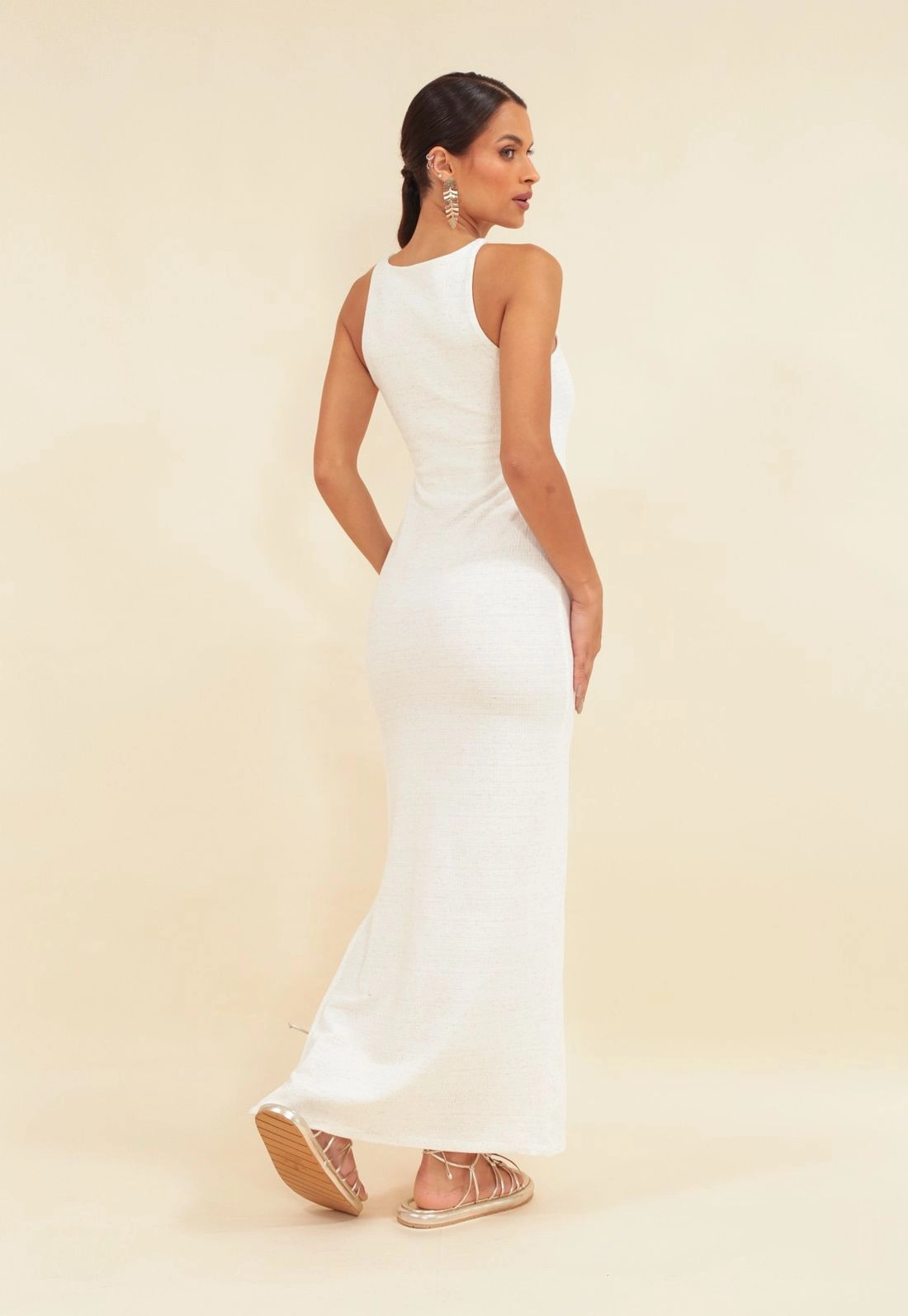 Vestido Midi Malha Linho Sem Manga
