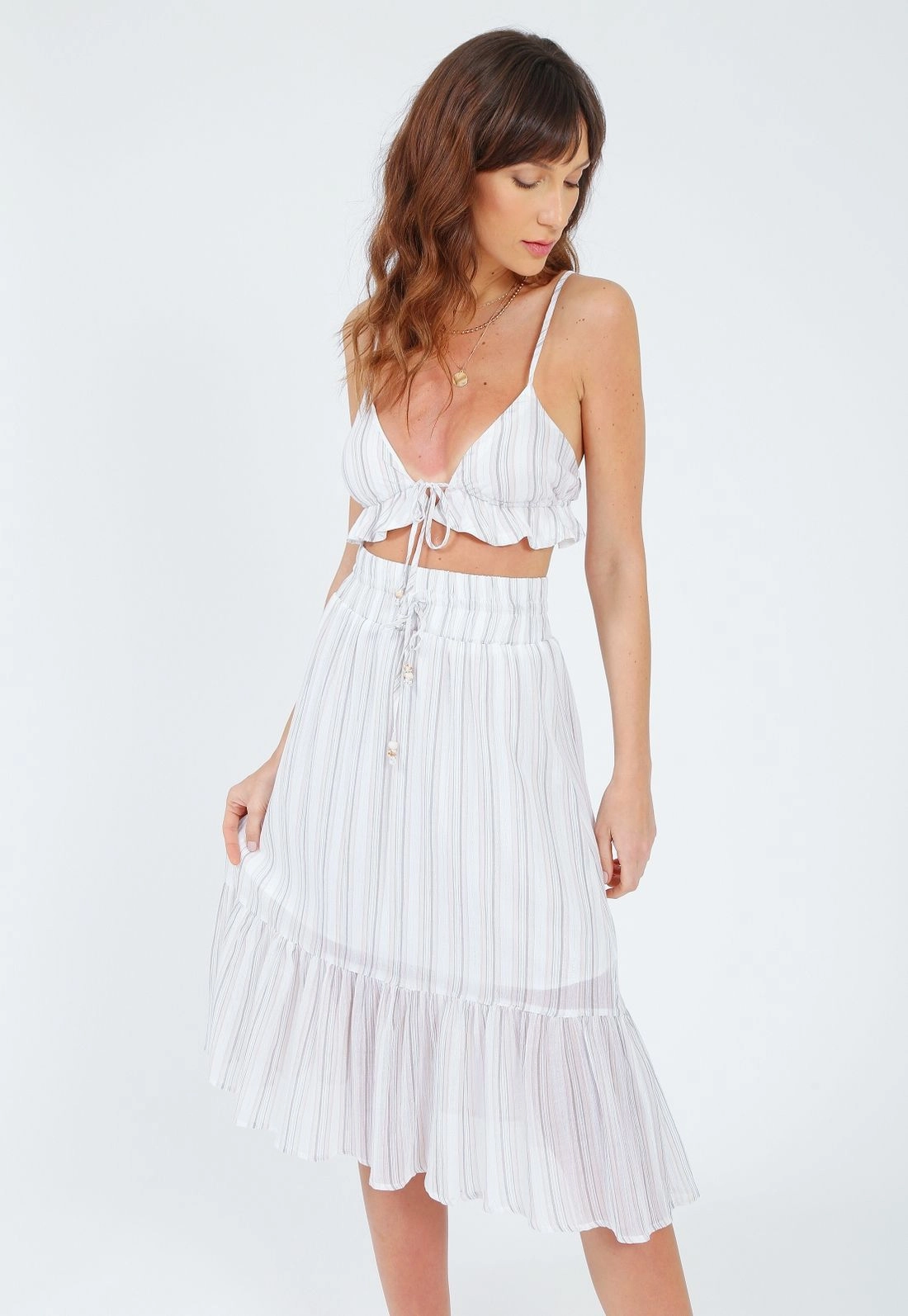 Cropped Voal Lurex Alça Babado