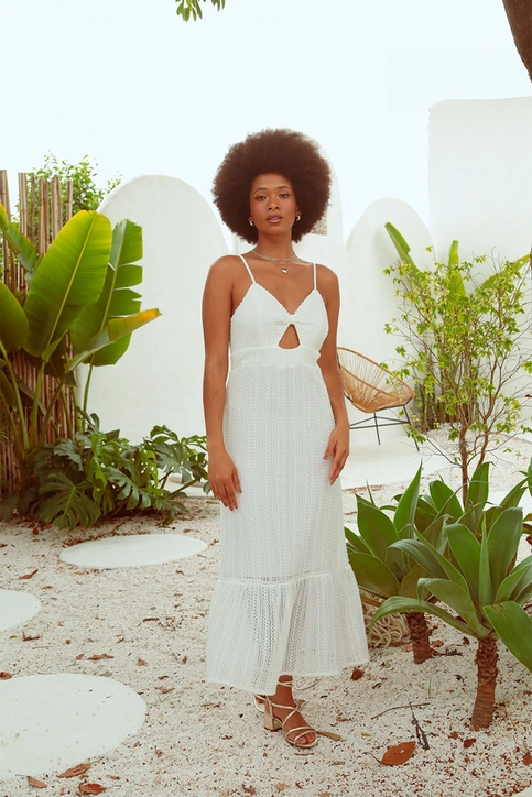 Vestido Malha Jaquard Alca Abertura Decote