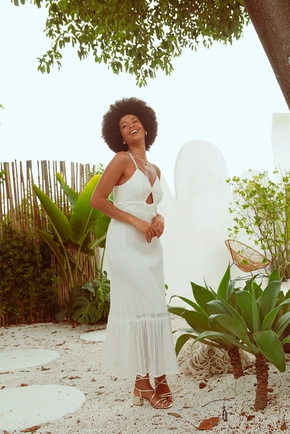 Vestido Malha Jaquard Alca Abertura Decote