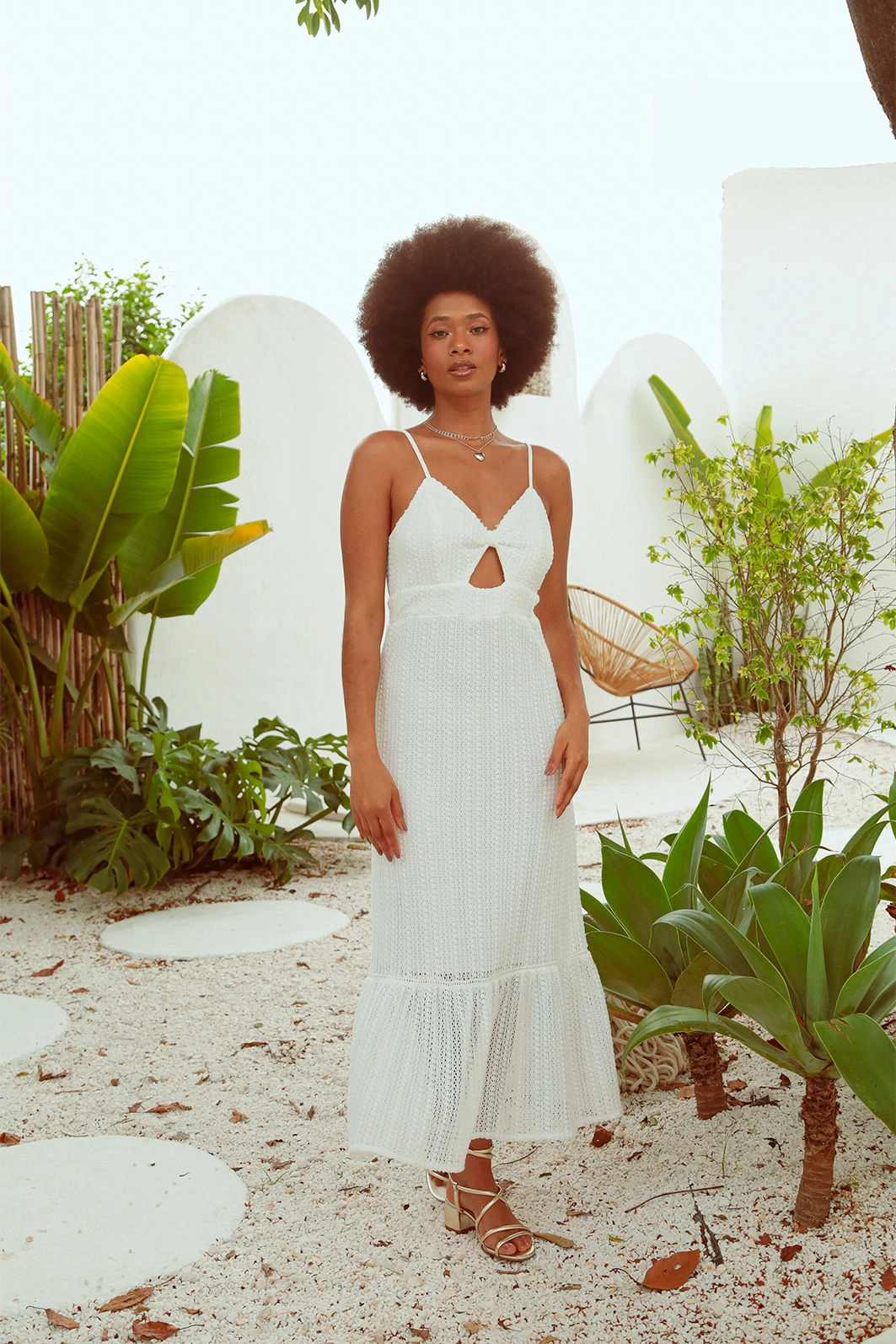 Vestido Malha Jaquard Alca Abertura Decote